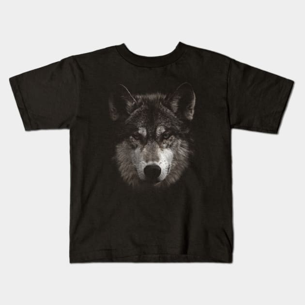 Animal Wolf Halftone Kids T-Shirt by petterart